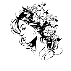 woman, hair, face, vector, beauty, illustration, flower, fashion, silhouette, floral, head, art, design, lady, nature, sketch, summer, drawing, hairstyle, profile, model, leaf, glamour, spa, flowers, 