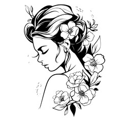 woman, hair, face, vector, beauty, illustration, flower, fashion, silhouette, floral, head, art, design, lady, nature, sketch, summer, drawing, hairstyle, profile, model, leaf, glamour, spa, flowers, 