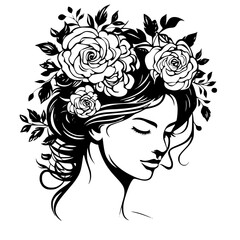 woman, hair, face, vector, beauty, illustration, flower, fashion, silhouette, floral, head, art, design, lady, nature, sketch, summer, drawing, hairstyle, profile, model, leaf, glamour, spa, flowers, 