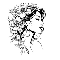 woman, hair, face, vector, beauty, illustration, flower, fashion, silhouette, floral, head, art, design, lady, nature, sketch, summer, drawing, hairstyle, profile, model, leaf, glamour, spa, flowers, 