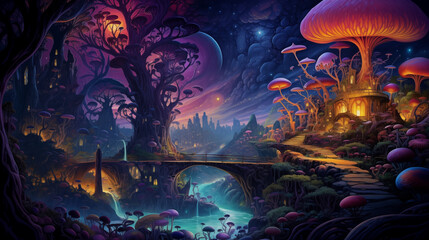 Fototapeta na wymiar 3D magical mushrooms. A whimsical illustration. 