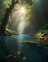 misty morning in the forest, Generative AI