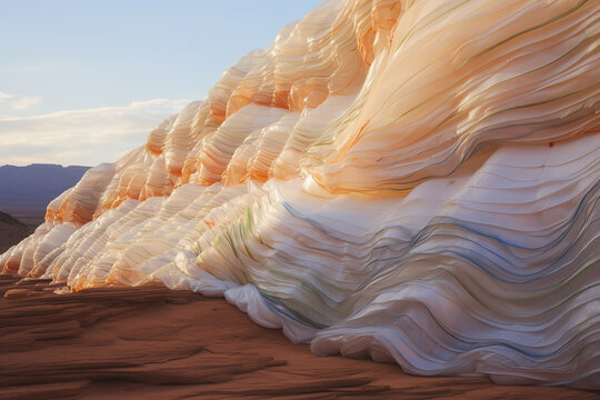 Surreal landscape mimicking layered plastic textures. Generative AI image
