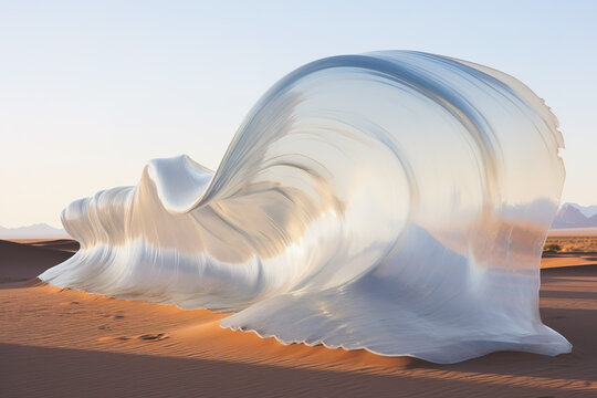 Plastic wave in the desert - an environmental metaphor. Generative AI image