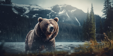 Kodiak Brown Bear in a river in the Alaskan wilderness