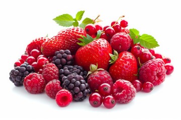 Vibrant red fruits and berries isolated on a white background