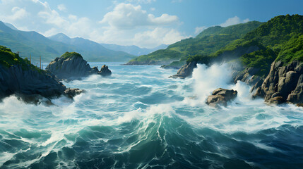 Sunny landscape view of the coast