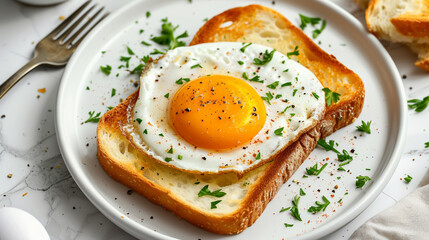 Bread with fried egg on a plate