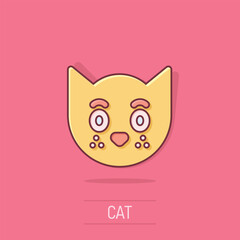 Cat head icon in comic style. Cute pet cartoon vector illustration on isolated background. Animal splash effect business concept.