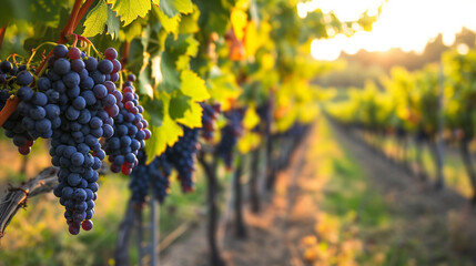 A vine vineyard with black grapes