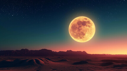 Fototapeta na wymiar The full moon over a desert