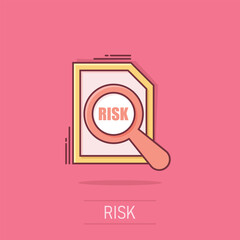 Risk level icon in comic style. Result cartoon vector illustration on isolated background. Assessment splash effect business concept.