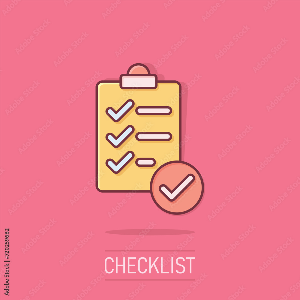 Poster to do list icon in comic style. document checklist cartoon vector illustration on isolated backgroun
