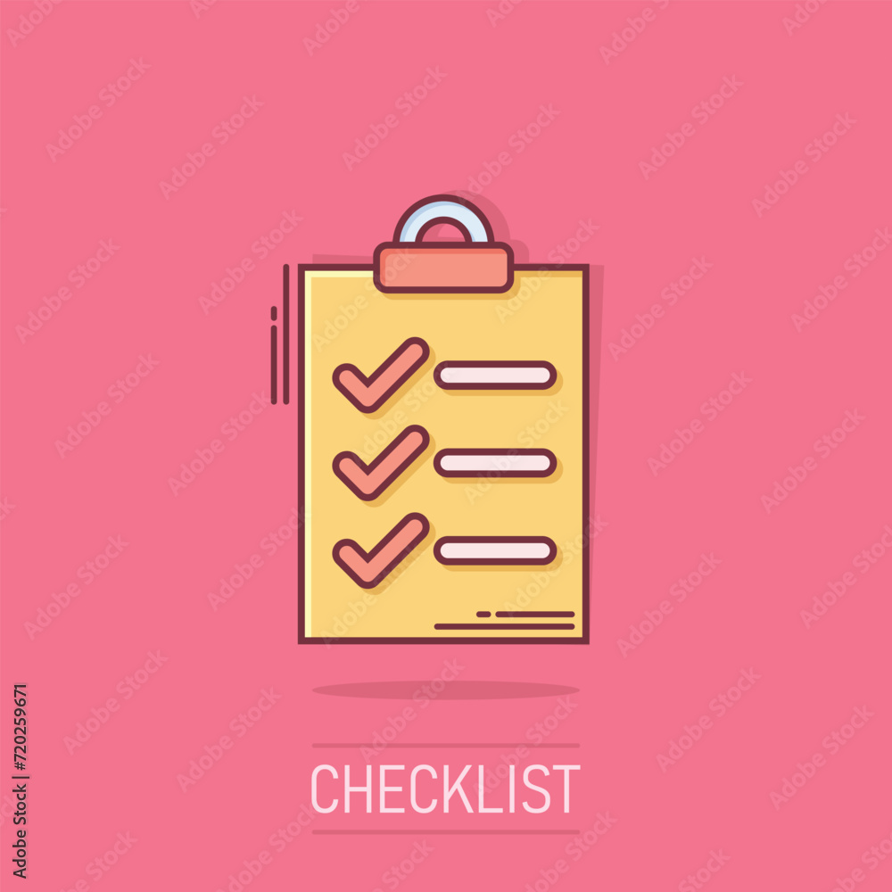 Poster to do list icon in comic style. document checklist cartoon vector illustration on isolated backgroun