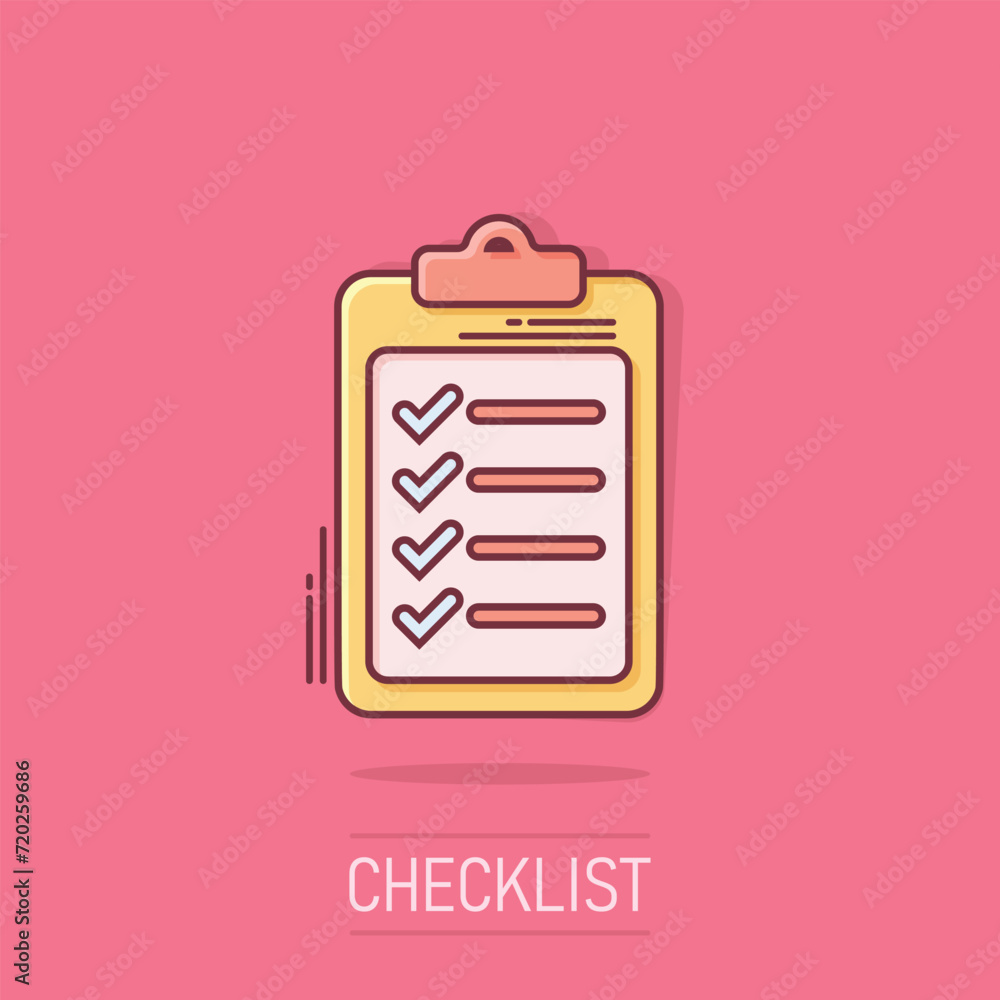 Poster to do list icon in comic style. document checklist cartoon vector illustration on isolated backgroun