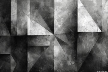 Monochrome Abstract Balance: Achieve balance in your design with a monochrome web banner wallpaper background featuring a blend of intricate mesh patterns and bold geometric shapes