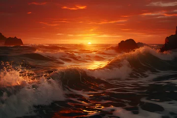 Fototapete Rund Sunset or sunrise orange landscape view of the coast © bravissimos