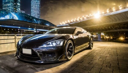Luxury Sports Car Parked in an Urban Night Setting
