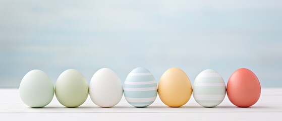 Pastel Easter Eggs on White Wood