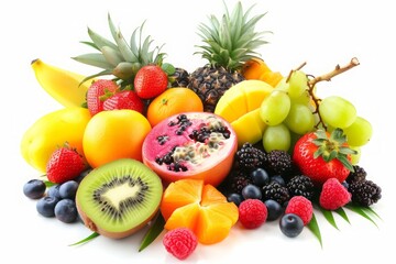 Naklejka na ściany i meble Vibrant tropical fruits and berries isolated on a white background