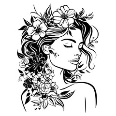 woman line art, line art, mandala art, girl outline, drawing, outline, woman, hair, face, beauty, vector, flower, fashion, illustration, floral, head, art, silhouette, sketch, flowers, nature, design,