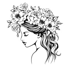woman line art, line art, mandala art, girl outline, drawing, outline, woman, hair, face, beauty, vector, flower, fashion, illustration, floral, head, art, silhouette, sketch, flowers, nature, design,