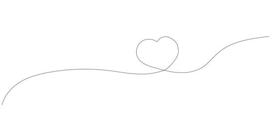 Heart in line art style, One continuous drawing Thin flourish border and romantic symbol of love in simple linear style.Valentine's Day. Can be used for background, postcard, decor, print, invitation