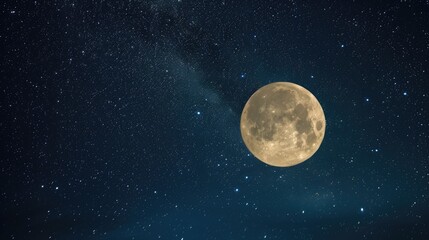Obraz na płótnie Canvas A breathtaking night sky adorned with glittering stars under a luminous full moon.