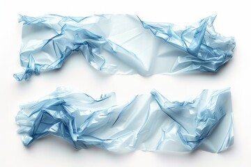 Torn transparent plastic wrap set on a white background