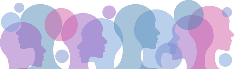 Abstract human portrait banner, vector profile illustration border, society poster design, isolated