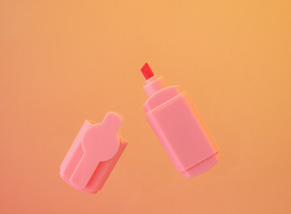 Pink brightly colored marker. School and education concept.