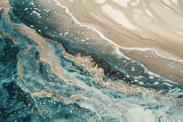 Abstract Seashore Aesthetics, Foam-Tipped Wave Meeting Sandy Beach