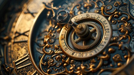 This close-up showcases the intricate design of a vintage clock, with its mesmerizing details and timeless charm.
