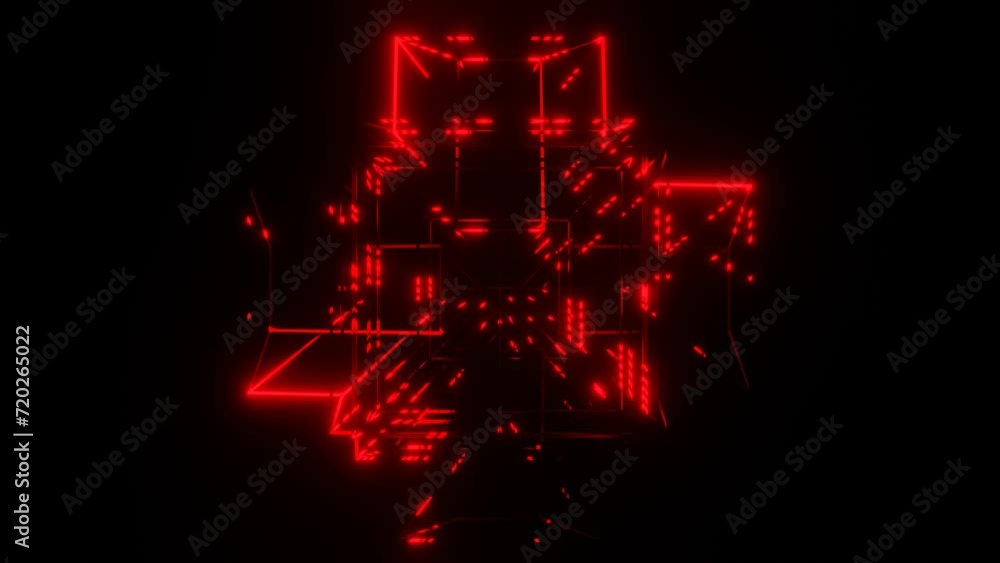 Poster abstract figure with flashing red color on a black background. 3d render