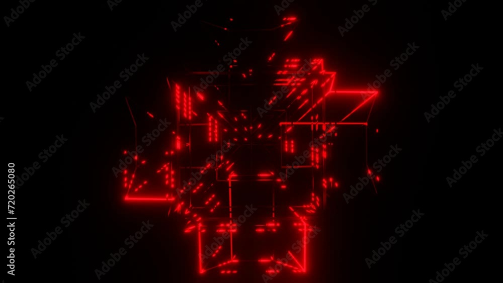 Aufkleber abstract figure with flashing red color on a black background. 3d render