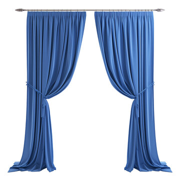 Photo Realistic Blue Blank Curtains Template. Front View. Interior Mockup. Ai Generative