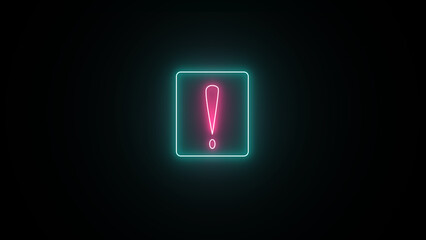 Exclamation point and neon flashing line square. abstract illustration on a black backdrop.