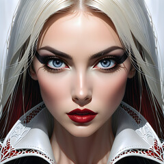Radiant Beauty in the Shadows: The Enchanting Elegance and Serene Grace of the Vampire Queen in the Mysterious World of Darkness.(Generative AI)
