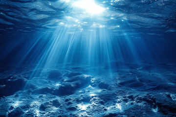 Ocean Mystery, Intense Blue Sunrays Illuminating the Underwater Seascape
