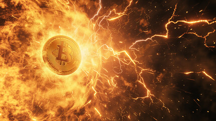 Fototapeta premium Bitcoin Amidst Energy Storm Cryptocurrency Concept