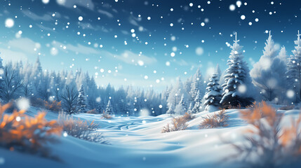 Beautiful winter Christmas glowing background with falling snowflakes, winter background