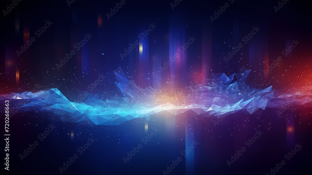 Poster abstract vector background with dynamic waves of particles and lines
