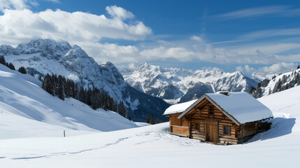 Germany bavaria secluded hut in snow-capped