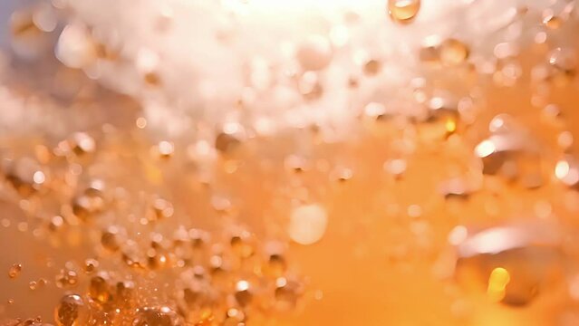 Intricately detailed bubbles rising in ultrahigh speed from the depths of a chilled glass of Schnapps.