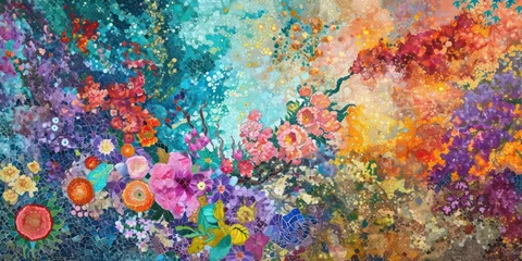 Tuinposter Mosaic abstract reminiscent of intricate zentangles, showcases with vibrant pastel watercolors. © Fayrin