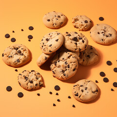 chocolate chip cookies on colourful background made with generative ai