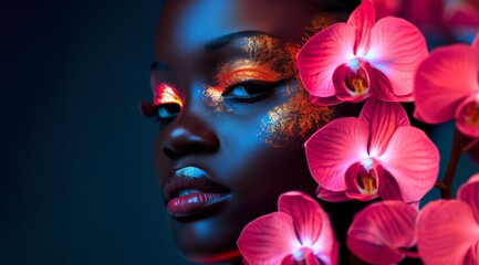 beautiful african woman with orchids