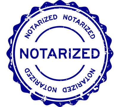 Grunge blue notarized word round rubber seal stamp on white background