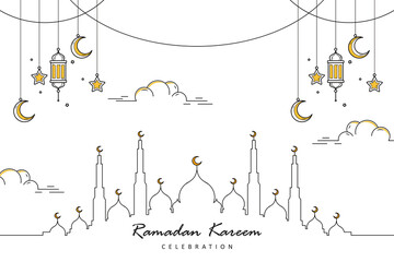 Flat islamic celebration line art poster design illustration