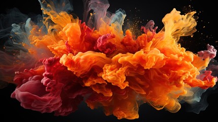 Color ink images moving through the air, Red and orange color explodes dynamite, A Symphony of Colors: Ethereal Ink Images Dancing in the Air - Abstract AI Cloud Explosion